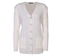 Lets Shop Shop Textured V-Neck Button Front Cable Knit Stretch Cardigan for Women (Cream, LXL)