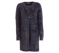 Lets Shop Shop Womens Mohair Knit Longline Cardigan with Pockets Fluffy Fur Crew Neck (UK, Numeric, 16, 18, Regular, Regular, Black)