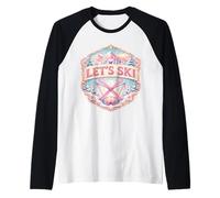 Lets Ski Resort Woman Skier Skiing Girl Winter Mountain Fun Raglan Baseball Tee
