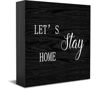 Let'S Stay Home Home Office Decor Wooden Box Sign, Decorative Positive Office Desk Accessories Wood Plaque Wood Table Sign For Tv Cabinet Shelf 5 X 5 Inch