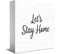 Let'S Stay Home New Home Decor Rustic Gift Ideas Wood Sign Desk Shelf Farmhouse Room Decorations 5 × 5 Inch