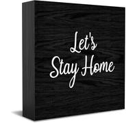 Let'S Stay Home New Home Decor Rustic Gift Ideas Wood Sign Desk Shelf Farmhouse Room Decorations 5 × 5 Inch