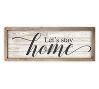 Let's Stay Home Rustic Wood Wall Sign 6x18 (White with Frame)