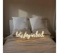 Let's Stay in Bed Neon Sign,Warm White Room Above Bed Decor,USB Powered LED Light for Bedroom,Home Aesthetic Wall Decorations-25" Warm White