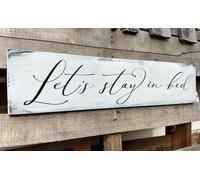 Let's Stay in Bed Sign Rustic Bedroom Wooden Signs Wall Decor Above Bed Modern Farmhouse Family Wall Signs Hanging Plaques Inspirational Quotes Master Bedroom Wall Art 4x16 Inch