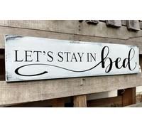 Let's Stay in Bed Wall Decor Family Bedroomb Wooden Signs Wall Decor Above Bed Modern Farmhouse Rustic Wall Signs Hanging Plaques Master Bedroom Aesthetic Minimalist Wall Art 4x16 Inch