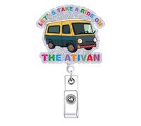 Let's Take A Ride on The Ativan Funny Badge Reel Retractable for Nurse Pharmacy Nursing Badge Holder with Alligator Clip Cute Healthcare LPN RN CNA LPN Medical Badge Clip ID Card Accessories