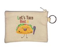 Let's Talk About It Taco Graphic Key Chain Coin Purse Beige