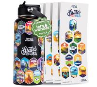 LET'S WANDER 50 States Water Bottle with Waterproof Stickers - 32oz Leakproof Insulated Stainless Steel with Straw - States of the USA Gift Bottle (Black)