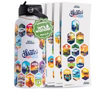 LET'S WANDER Lets Wander 50 States Water Bottle with Waterproof Stickers - 32oz Leakproof Insulated Stainless Steel with Straw - States of the USA Gift Bottle (White)