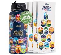 LET'S WANDER Original Lets Wander 50 States Water Bottle with Waterproof Stickers - 32oz Leakproof Insulated Stainless Steel with Straw - 50 States of the USA Bucket List [BLUE]