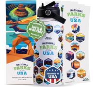 LET'S WANDER Original National Parks Water Bottle with 63 Waterproof Stickers - 32oz Leakproof Insulated Stainless Steel with Straw - USA Hiker Gift Bottle (White)