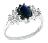 LetsBuyGold 14ct White Gold Womens Sapphire & 0.36ct 1/3ct Diamond Eternity Ring - Size X