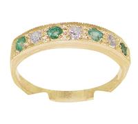 LetsBuyGold 18ct Solid Yellow Gold Ladies 0.18ct Diamond & Emerald Eternity Ring - Size S 1/2