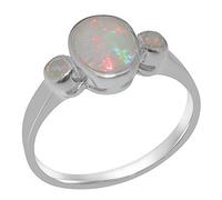 LetsBuyGold 18ct White Gold Real Natural Opal Womens Statement Ring Size R White stone engagement ring