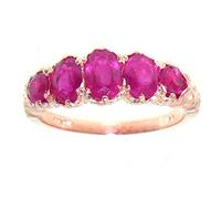 LetsBuyGold 9ct Rose Gold Ladies 5 Stone AAA Ruby Ring - Size R