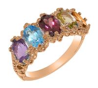 LetsBuyGold 9ct Rose Gold Ladies Garnet Peridot Citrine Blue Topaz & Amethyst Multigemstone Ring - Size T