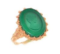 LetsBuyGold 9ct Rose Gold Ladies Green Chrysoprase Intaglio Ring - Size O