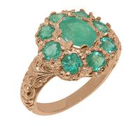 LetsBuyGold 9ct Rose Gold Natural Emerald Womens Statement Ring - Size L