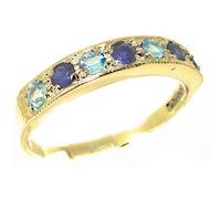 LetsBuyGold 9ct Solid Yellow Gold Ladies Sapphire & Blue Topaz Ring - Size P