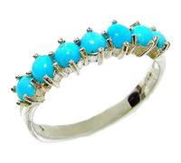 LetsBuyGold 9ct White Gold Ring, Ladies Turquoise Anniversary Eternity Ring - Size T 1/2