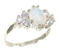 LetsBuyGold 9ct White Gold Womens Opal & 0.36ct 1/3ct Diamond Ring Size O 1/2 October Birthstone Gift