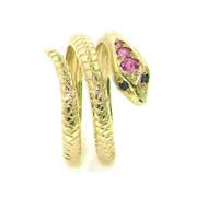 LetsBuyGold Fabulous Solid 9ct Gold Natural Ruby & Sapphire Detailed Snake Ring - Size S