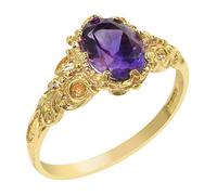 LetsBuyGold Luxurious Solid Yellow Gold Natural Amethyst Womens Solitaire Engagment Ring - Size O