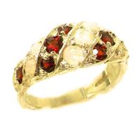 LetsBuyGold Luxury Ladies Solid 9ct Gold Natural Fiery Opal & Vibrant Garnet Band Ring - Size T