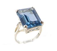 LetsBuyGold Solid 9ct White Gold 16x12mm Octagon cut Created Aquamarine Ring - Size P