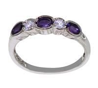 LetsBuyGold Solid 9ct White Gold Ladies Diamond & Amethyst Eternity Ring - Size W 1/2