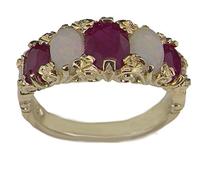 LetsBuyGold Solid 9ct Yellow Gold Natural Ruby & Opal Vintage style Band Ring - Size P