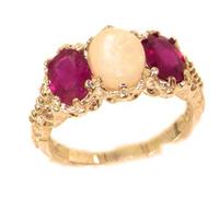 LetsBuyGold Victorian Design Solid English 9ct Rose Gold Natural Opal & Ruby Ladies Ring - Size P
