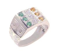 LetsBuySilver Solid 925 Silver Natural Emerald, Citrine & CZ Irish Flag Dad Mens Ring - Size V 1/2