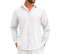 LETSEE Men's Linen Shirts Long Sleeve Untucked Casual Button Down Shirts for Men Business Dress Clothes Fashion Beach Tops, White, Large