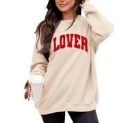 LETSEE Womens Valentines Crewneck Sweatshirt LOVER Letter Chenille Patch Long Sleeve Pullover Tops Oversized Clothes