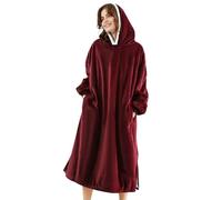 LetsFunny Oversized Hooded Blanket Sweatshirt, Super Soft Warm Comfortable Sherpa Wearable Blanket with Giant Pocket, for Adults Men Women Teenagers Kids, One Size Fits All (Wine Red, Adult)