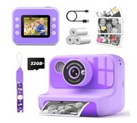 LETSHAHA 1080P 20MP Instant Camera Children with 10x Magnification, 2.4 Inch Screen Video Camera, Black and White Printed Photo with 3 Rolls of Printing Paper & 32GB Card, Gift Children