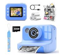 LETSHAHA 1080P 20MP Instant Camera Children with 10x Magnification, 2.4 Inch Screen Video Camera, Black and White Printed Photo with 3 Rolls of Printing Paper & 32GB Card, Gift Children