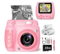 LETSHAHA Kids Camera Instant Print,2.4'' 1080P Instant Camera for Kids with 32GB Card,3 Printing Paper,5 Color Pen,Gifts Kids Toys for Girls & Boys Aged 3-12 (Pink)