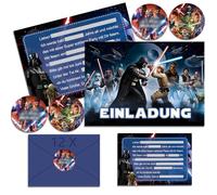 LETSHOLD 12 x Star War Invitation Cards Children's Birthday Boy with Envelope German, Star War Birthday Invitations Boys, Cartoon Invitation Cards Birthday Set for Themed Party (A6) (A)