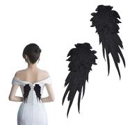 letsinstyle 1 Pair 3D Angel Wings Lace Applique Patches, Large Black Embroidered Neckline Lace Appliques, Embroidery Patch for Wedding Bridal Dress Clothes Decor DIY Craft