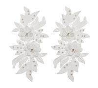 letsinstyle 1 Pair 3D Lace Beads Floral Embroidered Patches, Sewing On Embroidery Patch Flower Appliques with Pearl, Lace Appliques Embellishments for DIY Wedding Clothing Repairing