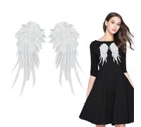 letsinstyle 1 Pair Angel Wings Patches, White Feather Embroidery Lace Applique Neckline Lace Trim Appliques, Sewing Craft Decoration Patches for Wedding Party Gown Bridal Dress Clothes