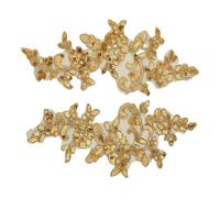 letsinstyle 1 Pair Gold Embroidery Sequin Lace Applique, Flower Fabric Collar Patch, Floral Lace Appliques Flower Embroidered Patches for Sewing Clothes Wedding Costumes DIY Crafts