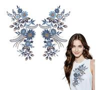 letsinstyle 1 Pair Sequin Blue Flower Embroidered Applique Patches, Sew on Embroidery Patch Floral Lace Fabric, Flowers Appliques Embellishments for DIY Wedding Clothing Repairing