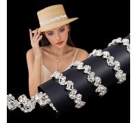 letsinstyle 1 Yard 0.59 Inch Rhinestone Trim Chain, Glitter Crystal Beads Ribbon Strips, Sparkly Diamond Trimming for Wedding Bridal Dress DIY Jewelry Making Clothing Shoes Bags Embellishment