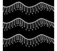 letsinstyle 1 Yard Rhinestone Fringe Trim, Diamond Crystal Belt Tassel Ribbon, Sliver Sparkling Beaded Fringe Chain Trim for DIY Jewelry Sewing Craft Clothing Wedding Decoration