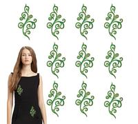 letsinstyle 10 PCS Green Flower Embroidery Lace Applique, Floral Embroidered Iron on Patches, Fabric Sew on Patch with Gold Trimming for Bridal Dress Party Gown Clothing Repair and DIY