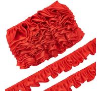 letsinstyle 10 Yard Red Satin Ruffle Pleated Trim, 2.16 Inch 2 Layers Organza Edging Trimmings, Gathered Edge Ribbon for Applique Sewing Crafts Home Decoration